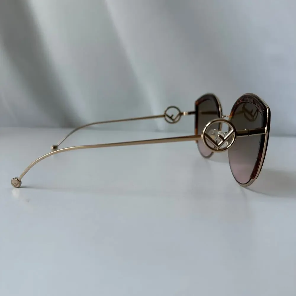Fendi FF 0290/S Oversized Butterfly Sunglasses Gold Tortoise FF Logo w/ Case